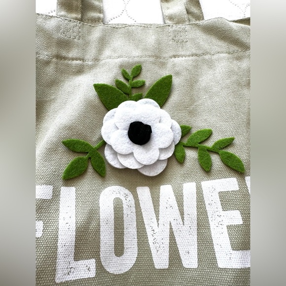 Canvas Tote “Flower Market” Bag 13.5 x 11.5 Sage Green - Picture 4 of 4